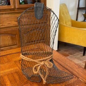 Vintage curated Wire Cowboy Boot Decor with Twine Accent